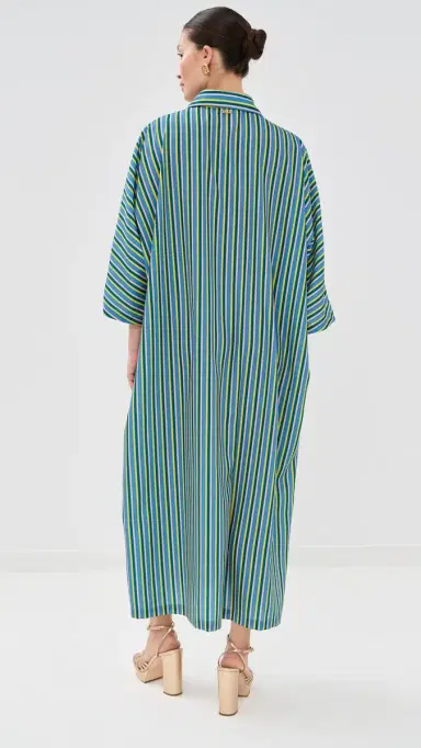 La Vie Style House Stripe Maxi Everyday Dress Blue/Neon Yellow One Size | Thumbnail 3 La Vie Style House Stripe Maxi Everyday Dress Blue/Neon Yellow One Size | Thumbnail 3