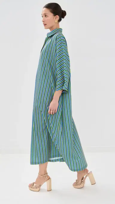 La Vie Style House Stripe Maxi Everyday Dress Blue/Neon Yellow One Size | Thumbnail 4 La Vie Style House Stripe Maxi Everyday Dress Blue/Neon Yellow One Size | Thumbnail 4