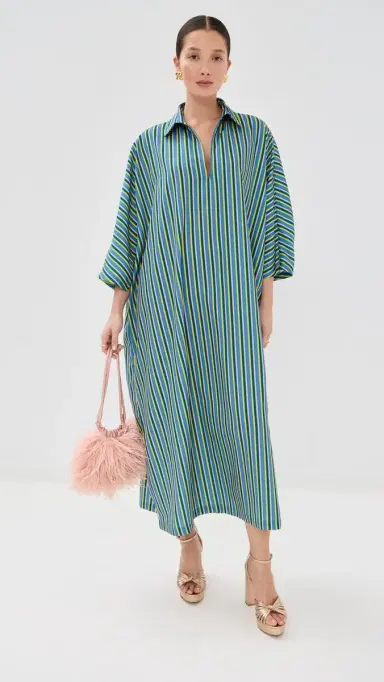 La Vie Style House Stripe Maxi Everyday Dress Blue/Neon Yellow One Size | Thumbnail 5 La Vie Style House Stripe Maxi Everyday Dress Blue/Neon Yellow One Size | Thumbnail 5
