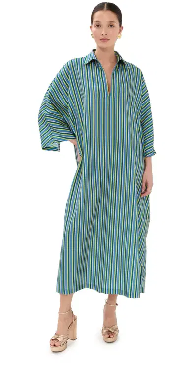 La Vie Style House Stripe Maxi Everyday Dress Blue/Neon Yellow One Size | Thumbnail 1 La Vie Style House Stripe Maxi Everyday Dress Blue/Neon Yellow One Size | Thumbnail 1