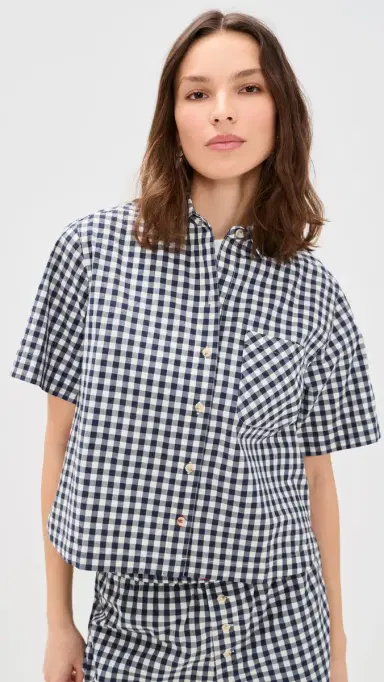 Marine Layer Jordie Poplin Shirt Navy/White Gingham | Thumbnail 2 Marine Layer Jordie Poplin Shirt Navy/White Gingham | Thumbnail 2