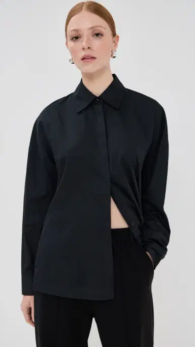 Tibi hirting Gabe Oversized Shirt Black | Thumbnail 2 Tibi hirting Gabe Oversized Shirt Black | Thumbnail 2