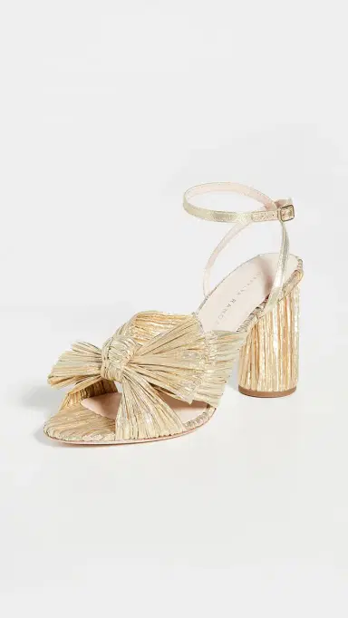 Loeffler Randall Camellia Gold Pleated Bow Heel with Ankle Strap Gold 5 | Thumbnail 2 Loeffler Randall Camellia Gold Pleated Bow Heel with Ankle Strap Gold 5 | Thumbnail 2