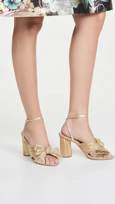 Loeffler Randall Camellia Gold Pleated Bow Heel with Ankle Strap Gold 5 | Thumbnail 3 Loeffler Randall Camellia Gold Pleated Bow Heel with Ankle Strap Gold 5 | Thumbnail 3