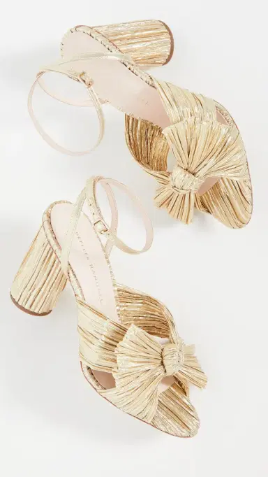 Loeffler Randall Camellia Gold Pleated Bow Heel with Ankle Strap Gold 5 | Thumbnail 5 Loeffler Randall Camellia Gold Pleated Bow Heel with Ankle Strap Gold 5 | Thumbnail 5