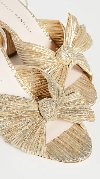 Loeffler Randall Camellia Gold Pleated Bow Heel with Ankle Strap Gold 5 | Thumbnail 6 Loeffler Randall Camellia Gold Pleated Bow Heel with Ankle Strap Gold 5 | Thumbnail 6