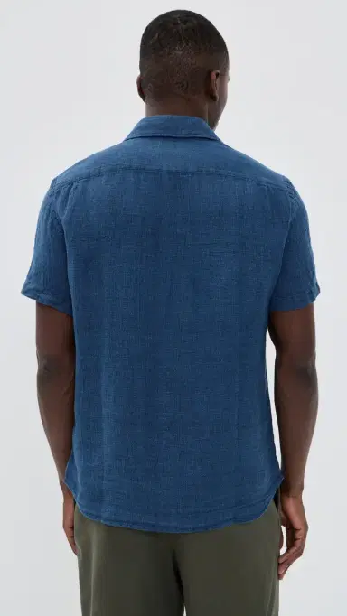 Faherty Short Sleeve Palma Linen Shirt Indigo Basketweave S | Thumbnail 3 Faherty Short Sleeve Palma Linen Shirt Indigo Basketweave S | Thumbnail 3