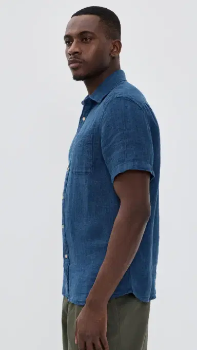 Faherty Short Sleeve Palma Linen Shirt Indigo Basketweave S | Thumbnail 4 Faherty Short Sleeve Palma Linen Shirt Indigo Basketweave S | Thumbnail 4