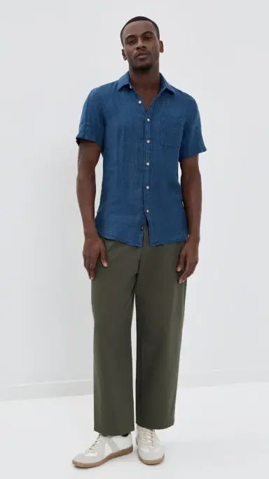 Faherty Short Sleeve Palma Linen Shirt Indigo Basketweave S | Thumbnail 5 Faherty Short Sleeve Palma Linen Shirt Indigo Basketweave S | Thumbnail 5