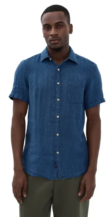 Faherty Short Sleeve Palma Linen Shirt Indigo Basketweave S | Thumbnail 1 Faherty Short Sleeve Palma Linen Shirt Indigo Basketweave S | Thumbnail 1