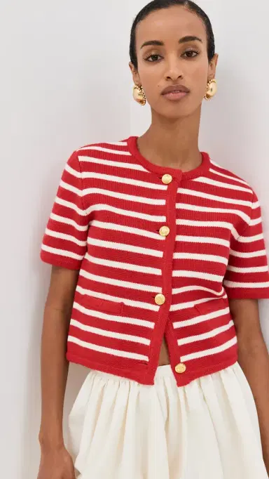 English Factory Knit triped Sweater Cardigan Red/White | Thumbnail 2 English Factory Knit triped Sweater Cardigan Red/White | Thumbnail 2