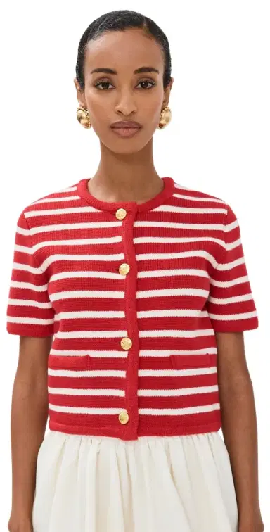 English Factory Knit triped Sweater Cardigan Red/White | Thumbnail 1 English Factory Knit triped Sweater Cardigan Red/White | Thumbnail 1
