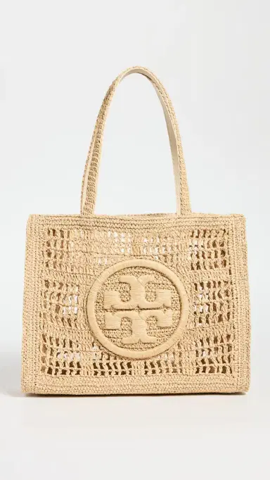 Tory Burch Ella Hand Crocheted Small Tote Natural One Size | Thumbnail 2 Tory Burch Ella Hand Crocheted Small Tote Natural One Size | Thumbnail 2