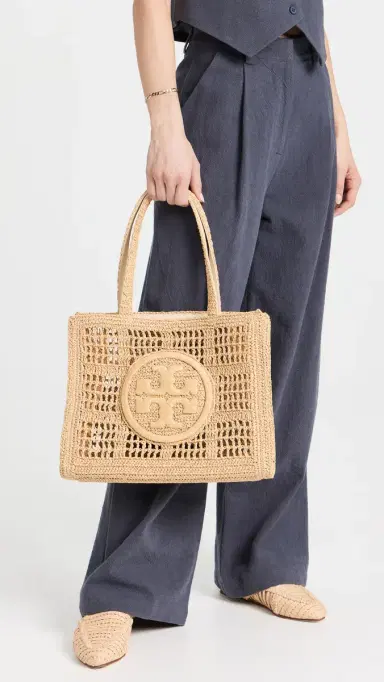 Tory Burch Ella Hand Crocheted Small Tote Natural One Size | Thumbnail 3 Tory Burch Ella Hand Crocheted Small Tote Natural One Size | Thumbnail 3