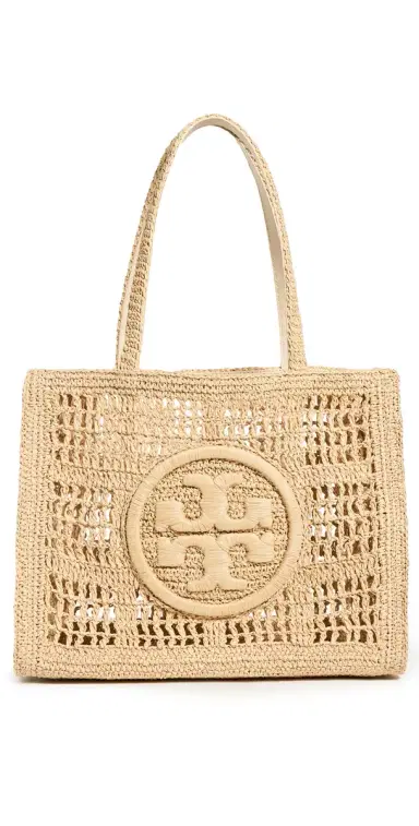 Tory Burch Ella Hand Crocheted Small Tote Natural One Size | Thumbnail 1 Tory Burch Ella Hand Crocheted Small Tote Natural One Size | Thumbnail 1