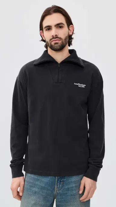 Acne Studios Four Quarter Zip Sweatshirt Black | Thumbnail 2 Acne Studios Four Quarter Zip Sweatshirt Black | Thumbnail 2