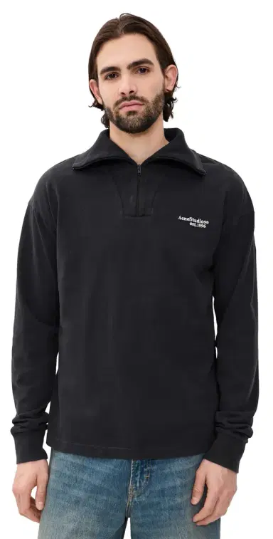 Acne Studios Four Quarter Zip Sweatshirt Black | Thumbnail 1 Acne Studios Four Quarter Zip Sweatshirt Black | Thumbnail 1