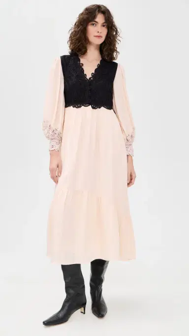 Sea Adelina Battenberg ace ong Sleeve Combo Dress Multi | Thumbnail 2 Sea Adelina Battenberg ace ong Sleeve Combo Dress Multi | Thumbnail 2