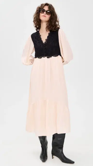 Sea Adelina Battenberg ace ong Sleeve Combo Dress Multi | Thumbnail 5 Sea Adelina Battenberg ace ong Sleeve Combo Dress Multi | Thumbnail 5