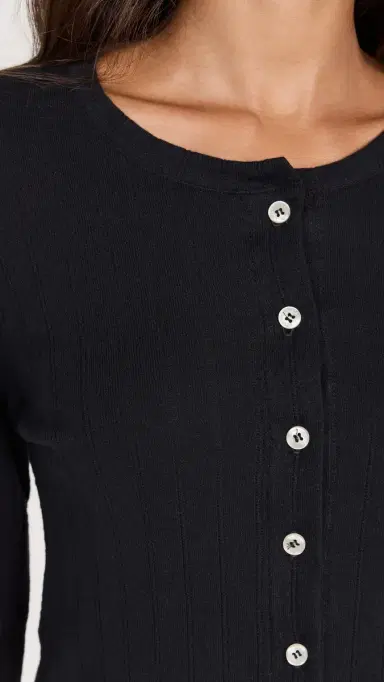 Leset Pointelle Classic Crew Cardigan Black | Thumbnail 6 Leset Pointelle Classic Crew Cardigan Black | Thumbnail 6