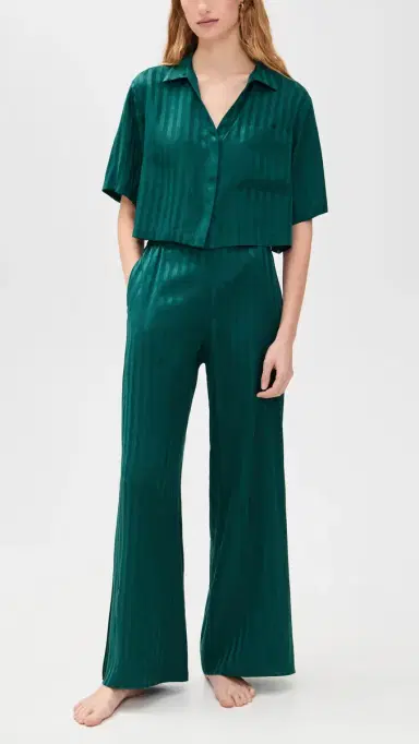 Lunya Washable Silk Striped Jacquard High Rise Pant Set Dusky Cypress Jacquard | Thumbnail 2 Lunya Washable Silk Striped Jacquard High Rise Pant Set Dusky Cypress Jacquard | Thumbnail 2