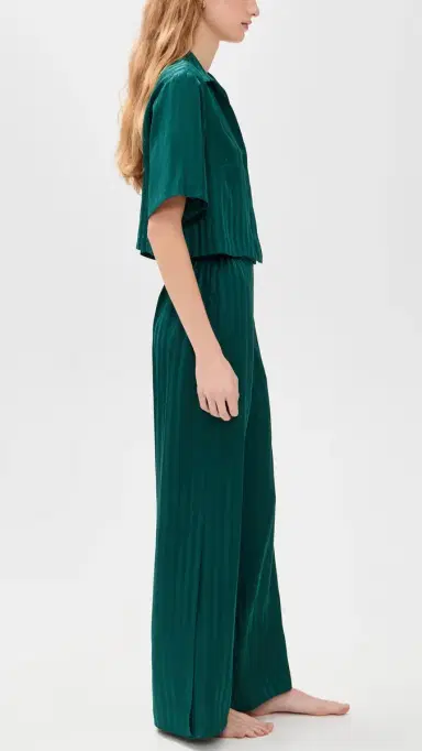 Lunya Washable Silk Striped Jacquard High Rise Pant Set Dusky Cypress Jacquard | Thumbnail 4 Lunya Washable Silk Striped Jacquard High Rise Pant Set Dusky Cypress Jacquard | Thumbnail 4
