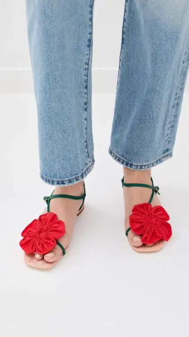 Loeffler Randall Genevieve Flower Applique Flat Sandals Nude/Green/Red | Thumbnail 3 Loeffler Randall Genevieve Flower Applique Flat Sandals Nude/Green/Red | Thumbnail 3