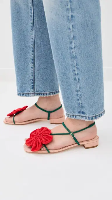 Loeffler Randall Genevieve Flower Applique Flat Sandals Nude/Green/Red | Thumbnail 5 Loeffler Randall Genevieve Flower Applique Flat Sandals Nude/Green/Red | Thumbnail 5