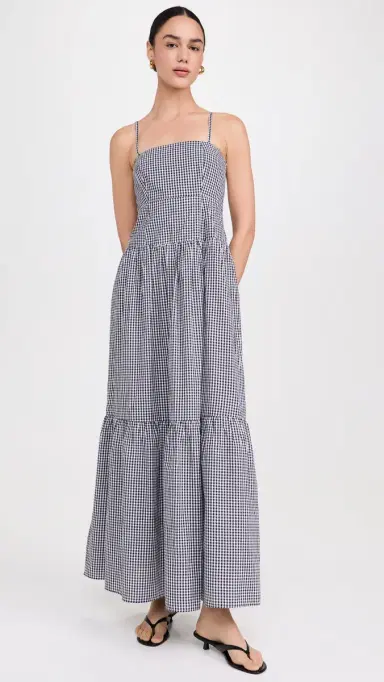 Playa Lucila Square Neck Maxi Dress Black Gingham | Thumbnail 2 Playa Lucila Square Neck Maxi Dress Black Gingham | Thumbnail 2