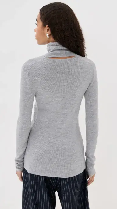 Tibi Feather Weight Ribbed Sweater Turtle Neck Pullover Heather Grey | Thumbnail 3 Tibi Feather Weight Ribbed Sweater Turtle Neck Pullover Heather Grey | Thumbnail 3