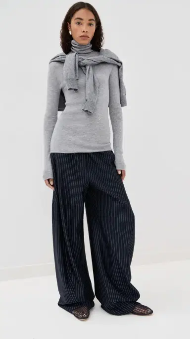 Tibi Feather Weight Ribbed Sweater Turtle Neck Pullover Heather Grey | Thumbnail 5 Tibi Feather Weight Ribbed Sweater Turtle Neck Pullover Heather Grey | Thumbnail 5