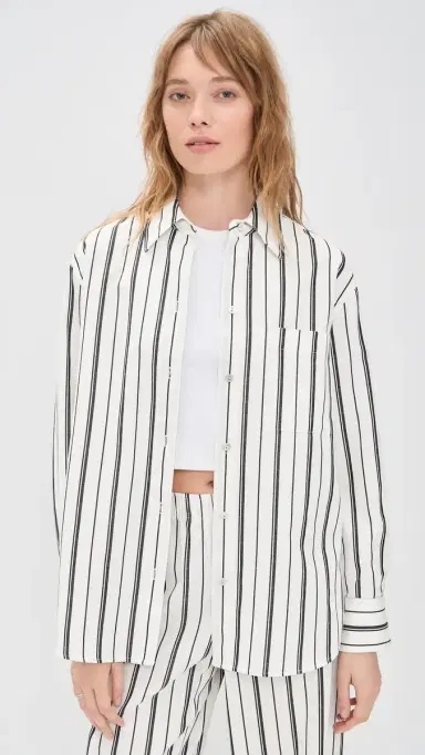 Vince Resort Stripe Oversized Shirt B'White/Black | Thumbnail 2 Vince Resort Stripe Oversized Shirt B'White/Black | Thumbnail 2
