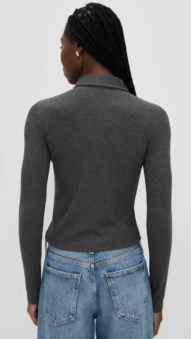 perfectwhitetee Luxe Rib Long Sleeve Button Polo Charcoal | Thumbnail 3 perfectwhitetee Luxe Rib Long Sleeve Button Polo Charcoal | Thumbnail 3