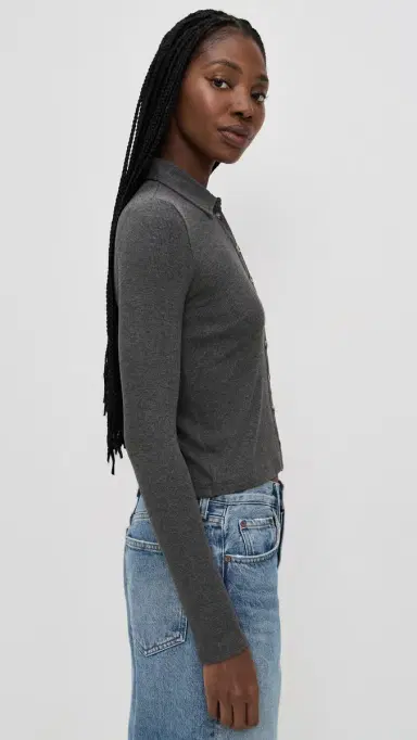 perfectwhitetee Luxe Rib Long Sleeve Button Polo Charcoal | Thumbnail 4 perfectwhitetee Luxe Rib Long Sleeve Button Polo Charcoal | Thumbnail 4
