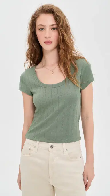 Marine Layer Lexi Pointelle coop Tee Olive | Thumbnail 2 Marine Layer Lexi Pointelle coop Tee Olive | Thumbnail 2