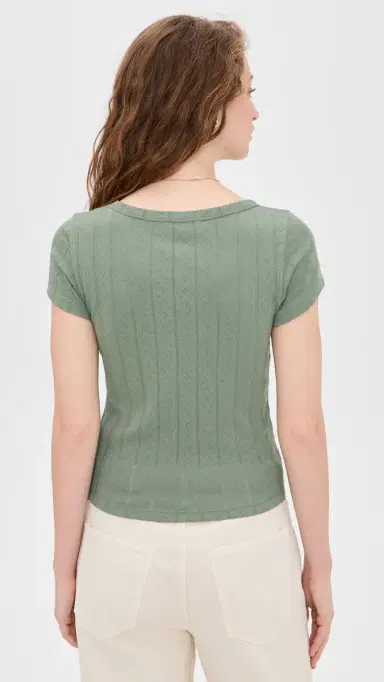 Marine Layer Lexi Pointelle coop Tee Olive | Thumbnail 3 Marine Layer Lexi Pointelle coop Tee Olive | Thumbnail 3