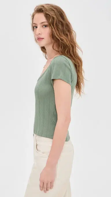 Marine Layer Lexi Pointelle coop Tee Olive | Thumbnail 4 Marine Layer Lexi Pointelle coop Tee Olive | Thumbnail 4