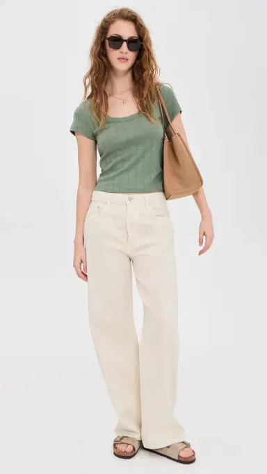 Marine Layer Lexi Pointelle coop Tee Olive | Thumbnail 5 Marine Layer Lexi Pointelle coop Tee Olive | Thumbnail 5