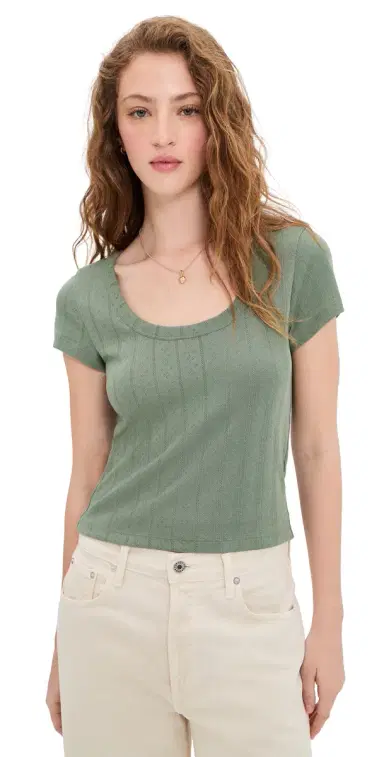 Marine Layer Lexi Pointelle coop Tee Olive | Thumbnail 1 Marine Layer Lexi Pointelle coop Tee Olive | Thumbnail 1