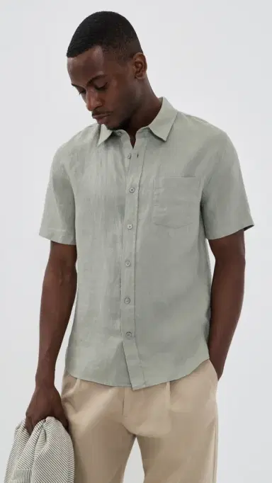 Vince hort leeve Linen hirt Matcha | Thumbnail 2 Vince hort leeve Linen hirt Matcha | Thumbnail 2