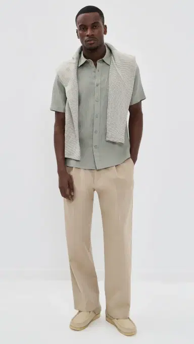 Vince hort leeve Linen hirt Matcha | Thumbnail 5 Vince hort leeve Linen hirt Matcha | Thumbnail 5