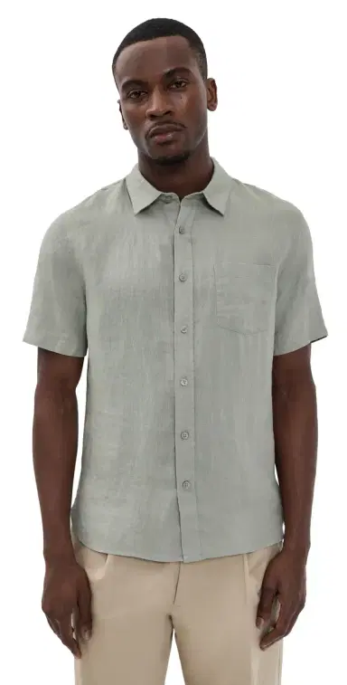 Vince hort leeve Linen hirt Matcha | Thumbnail 1 Vince hort leeve Linen hirt Matcha | Thumbnail 1