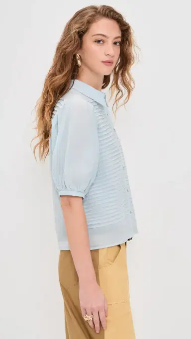 Ulla Johnson Cordelia Short Sleeve Button Up Top Adriatic | Thumbnail 4 Ulla Johnson Cordelia Short Sleeve Button Up Top Adriatic | Thumbnail 4