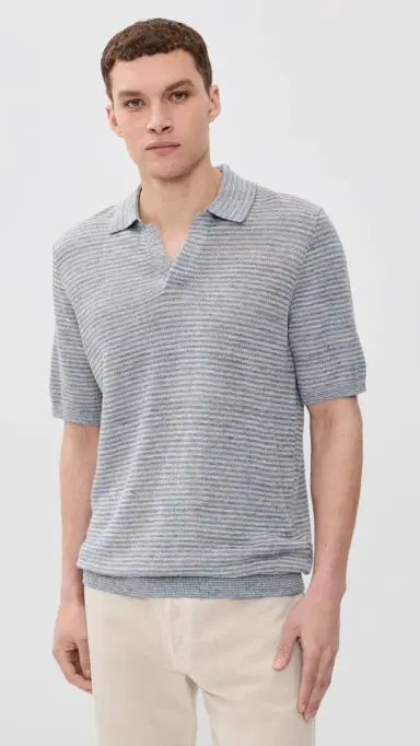Faherty Short Sleeve Linen Sweater Polo hore Rock tripe | Thumbnail 2 Faherty Short Sleeve Linen Sweater Polo hore Rock tripe | Thumbnail 2