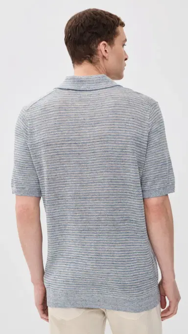 Faherty Short Sleeve Linen Sweater Polo hore Rock tripe | Thumbnail 3 Faherty Short Sleeve Linen Sweater Polo hore Rock tripe | Thumbnail 3
