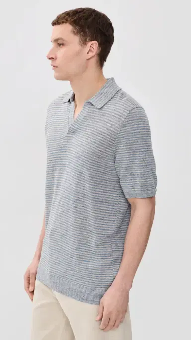 Faherty Short Sleeve Linen Sweater Polo hore Rock tripe | Thumbnail 4 Faherty Short Sleeve Linen Sweater Polo hore Rock tripe | Thumbnail 4