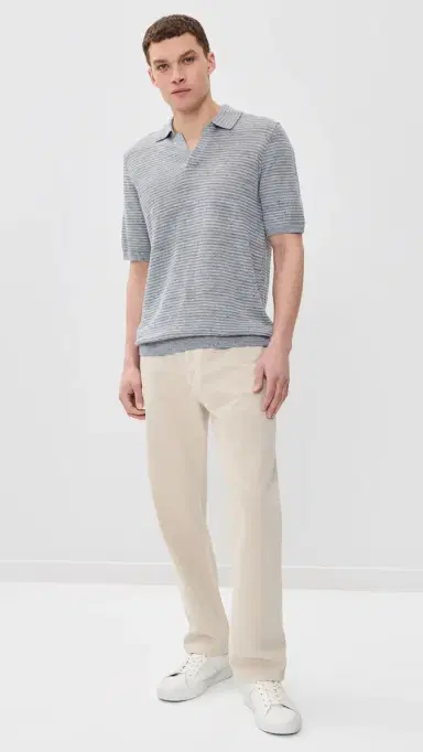 Faherty Short Sleeve Linen Sweater Polo hore Rock tripe | Thumbnail 5 Faherty Short Sleeve Linen Sweater Polo hore Rock tripe | Thumbnail 5