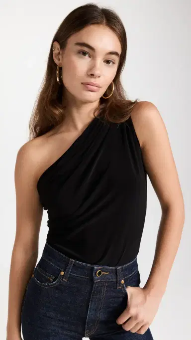 Norma Kamali One Shoulder Peasant Top Black | Thumbnail 2 Norma Kamali One Shoulder Peasant Top Black | Thumbnail 2