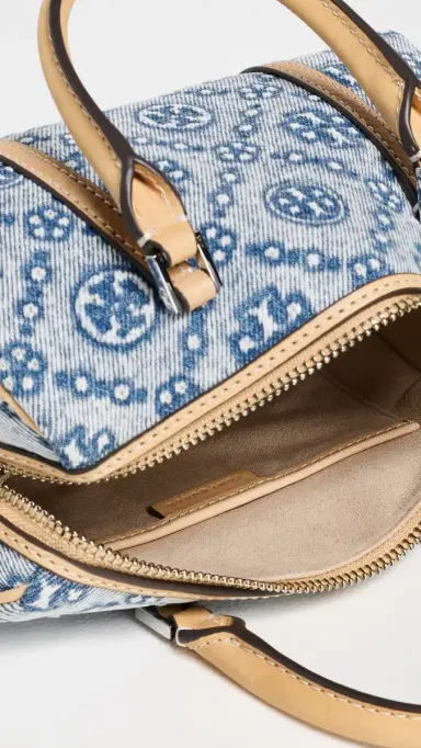 Tory Burch T Monogram Denim Mini Barrel Bag Powder Blue One Size | Thumbnail 6 Tory Burch T Monogram Denim Mini Barrel Bag Powder Blue One Size | Thumbnail 6