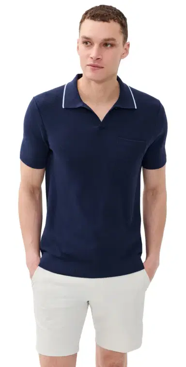 RLX Ralph Lauren Cotton Coomax Johnny Collar Sweater Polo Refined Navy/Office Blue | Thumbnail 1 RLX Ralph Lauren Cotton Coomax Johnny Collar Sweater Polo Refined Navy/Office Blue | Thumbnail 1